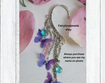 Fairy vlinder oor manchet wrap gepersonaliseerde aangepaste oorbel, naam data initialen, geen piercing, bruiloften dating hand gestempelde offerte sieraden