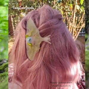 Luna moth butterfly silk organza french bun holder hair long prong fork, wedding accessories,fairy boho hair pin fork, goddess hair pin comb