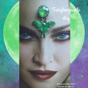 Luna moth butterfly moon bindi, tribal fusion bindi, festival face gem jewel, face decor, third eye, fairy face jewel gem