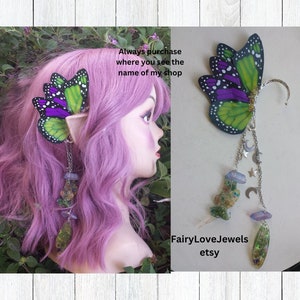Fairy zilveren &quot;PIXIE&quot; citaat kwarts oor wrap manchet kroonluchter oorbellen ~ geen piercing ~ handgemaakt ~ boho ~ festival ~ godin hemelse sieraden ~ geschenken