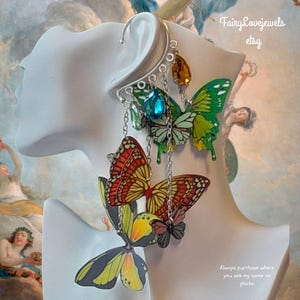 Vlinder zilveren oor manchet wrap kroonluchter oorbel, geen piercing, boho festival wear, fairy wing sieraden, handgemaakt, godin sieraden, geschenken