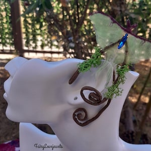 Luna nachtvlinder vlinder zijden organza wrap oor manchet elfen oorbellen, bruiloft accessoire, geen piercing, bos kostuum cosplay festival, geschenken