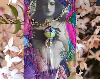 Fairy dragonfly Chandelier crystal prism quartz necklace, whimsical fairy necklace , gift for her