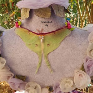 Romantic silk luna moth butterfly pink choker necklace, wedding accessory, boho festival wear, whimsical fairy jewelry, handmade ,Gifts her