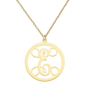 Initials monogram necklace - 1&quot; any initial silver monogram necklace in 18k yellow gold plated 925 sterling silver NICKEL FREE