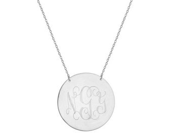 Engraved 5/8&quot; disc Monogram necklace - personalize silver monogram necklace in 925 sterling silver NICKEL FREE