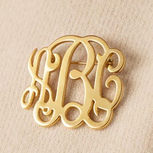 1 inch to 3 inches 3 initials Brooch in 18k yellow gold plated 925 sterling silver - Initials Wedding Pin NICKEL FREE