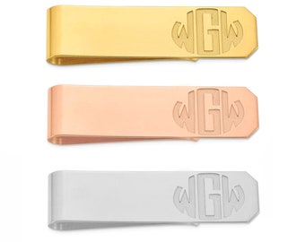 14k Solid White, Yellow, Rose Gold Personalized Block Initials Money Clip, Custom Engraved, Best Father's Gift