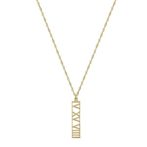 Vertical Roman Numerals Necklace 1 inch Name Bar Pendant in 18k Yellow Gold Plated 925 Sterling Silver NICKEL FREE