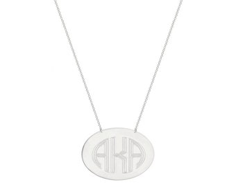 Engraved oval disc monogram necklace - personalize 3 initials silver monogram necklace in 925 sterling silver  NICKEL FREE