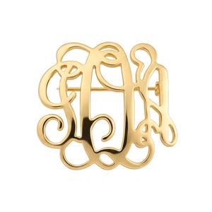 Easy-Secure Clasp Monogram Brooch 1" Initials Monogram Brooch In Yellow Gold Over 925 Sterling Silver / Solid 14k Yellow Gold, NICKEL FREE