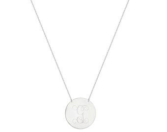Personalize Silver Disc Necklace Monogram Initial Handmade pendant in 925 sterling silver - Disc nameplate - NICKEL FREE