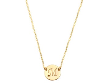 14k solid yellow gold Initial Necklace Gold Disc Necklace, Personalized Jewelry, Initial Gold Necklace, NICKEL FREE