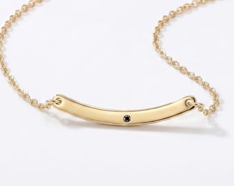Diamond-Kissed 1.5" Short Curved Bar Necklace | Sterling Silver with Gold Plating Options