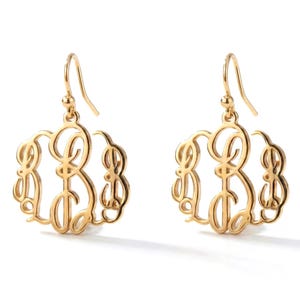 Sterling Silver & Solid Gold Handmade Fancy Monogram French Wire Hook Dangle Earrings, Personalized Initials, Nickel-Free