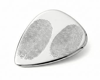 Personalized Actual Fingerprints In 925 Sterling Silver Guitar Pick – Anniversary Gift for Musicians, Handmade Artisan Jewelry