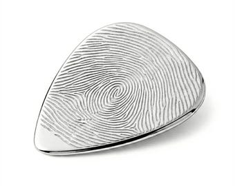 Personalized Actual Fingerprint In 925 Sterling Silver Guitar Pick – Anniversary Gift for Musicians, Handmade Artisan Jewelry