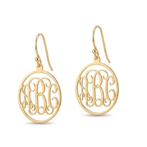 Personalized Script Monogram Oval Dangle French Wire Hook Earrings Yellow Gold Over Sterling Silver/ Solid 14k Yellow Gold, NICKEL FREE