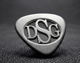Personalized Monogram Guitar Pick in Solid 925 Sterling Silver | Custom Roman Cutout Initial Plectrum | Handcrafted Luxury Music Gift
