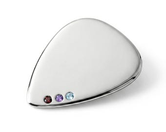 Personalized Birthstones Guitar Pick In 925 Sterling Silver | Custom Up to 7 Birthstones