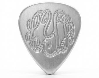 Personalized Initials Sterling Silver Guitar Pick - Custom Interlocking Monogram Gift for Musicians - Engraved Anniversary Gift for Him