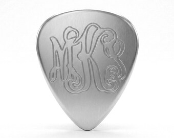 Personalized 3 Initials Sterling Silver Guitar Pick - Custom Monogram Anniversary Gift for Him, Musicians