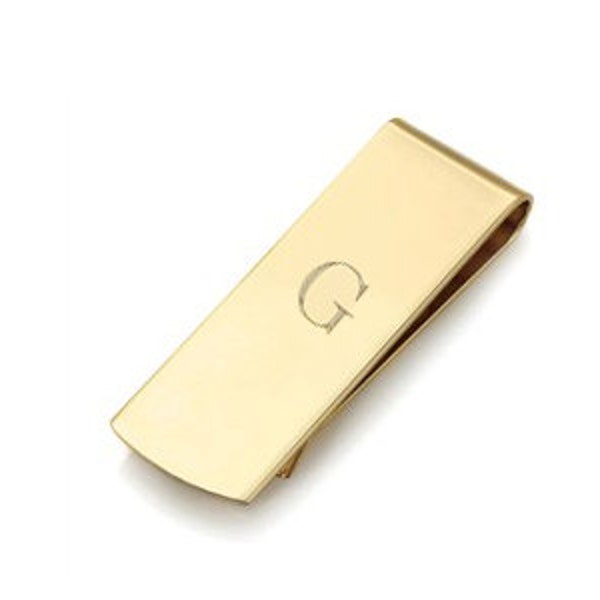 Personalized Initial Money Clip in 18k Yellow Gold Plated 925 Sterling Silver, Custom Engraved Money Clip , Best Father's Gift NICKEL FREE