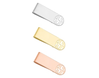 14k Solid White, Yellow, Rose Gold Personalized Block Initials Money Clip, Custom Engraved, Best Father's Gift