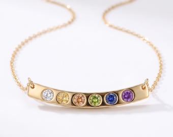 Custom Family Birthstone Curved Bar Necklace • Sterling Silver, Gold, or Rose Gold • Personalized Mother’s Necklace • Nickel-Free