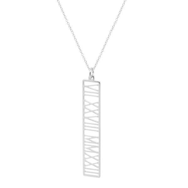 Vertical Roman Numerals Necklace 1.5 inch Name Bar Pendant in 925 Sterling Silver NICKEL FREE