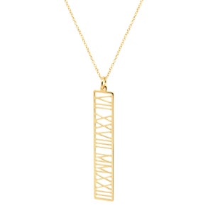 Vertical Roman Numerals Necklace 1.5 inch Name Bar Pendant in 18k Yellow Gold Plated 925 Sterling Silver NICKEL FREE