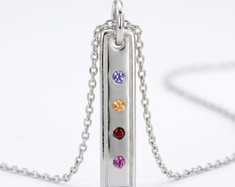 Personalized Family Birthstones Vertical Bar Necklace In 925 Sterling Silver, Gold Plated, NICKEL FREE