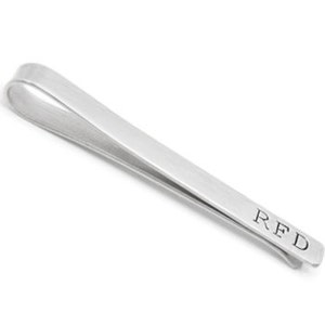 Personalized Tie Clip in 925 Sterling Silver, Custom Engraved Roman Numerals, Dates, letters or Latitude, Longitude Coordinate NICKEL FREE