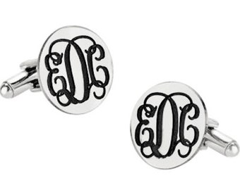 Monogram 925 Sterling Silver Cufflinks, Personalized Cufflinks, Custom Engraved Wedding Cufflinks, Groom Cufflinks, NICKEL FREE