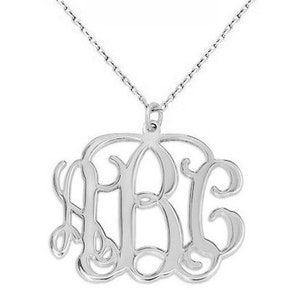 3 Initials monogram necklace - 1.25 inch any initial silver monogram necklace in 925 sterling silver NICKEL FREE