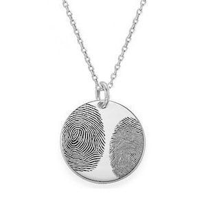 Two Actual Fingerprints 3/4&quot; disc Necklace in 925 Sterling Silver, Personalized Fingerprint Jewelry, Christmas Gifts NICKEL FREE