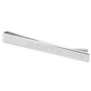 Personalized Latitude Longitude Coordinate Tie Clip in 925 Sterling Silver, Custom Engraved Tie Clip , Best Father&#39;s Gift NICKEL FREE