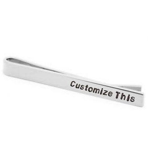 Personalized Tie Clip in 925 Sterling Silver, Custom Engraved Roman Numerals, Dates, letters or Latitude, Longitude Coordinate NICKEL FREE