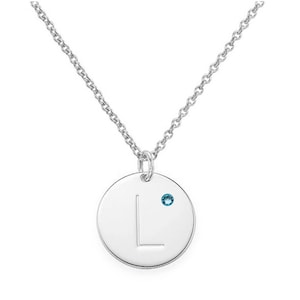 Personalized initial Circle Disc Pendant Necklace in 925 Sterling Silver With Birthstone NICKEL FREE