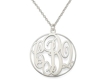 Initials monogram necklace - 1" any initial silver monogram necklace in 925 sterling silver NICKEL FREE