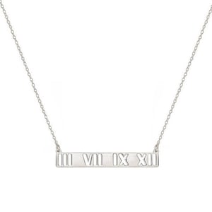 Roman Numerals Necklace 1.5 inch Name Bar Pendant in 925 Sterling Silver NICKEL FREE