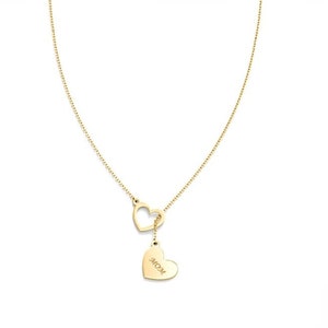 Personalized Double Heart Lariat Necklace in 925 sterling silve, Rose Gold, Yellow Gold, Solid White Gold