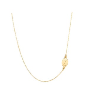 Oval disc side Intial necklace, 1/2&quot; personalize oval necklace any letter pendanton 18k yellow gold plated 925 sterling silver NICKEL FREE