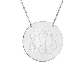 Engraved 1" Monogram necklace - personalize silver monogram necklace in 925 sterling silver NICKEL FREE