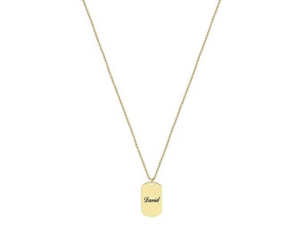 Super Cute mini dog tag Necklace, Any Fonts, Personalized Jewelry 1/2" tag, 18k yellow gold plated 925 Sterling Silver NICKEL FREE