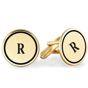 Initial 18k Yellow Gold Plated 925 Sterling Silver Cufflinks, Personalized Cufflinks, Custom Engraved Wedding Cufflinks, NICKEL FREE