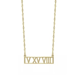 Roman Numerals Necklace 1 inch Name Bar Pendant in 18k Yellow Gold Plated 925 Sterling Silver NICKEL FREE