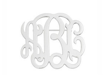 3 Initials monogram Brooch 1 - 3 inch any initial silver monogram Brooch in 925 sterling silver - Name Wedding Pin NICKEL FREE