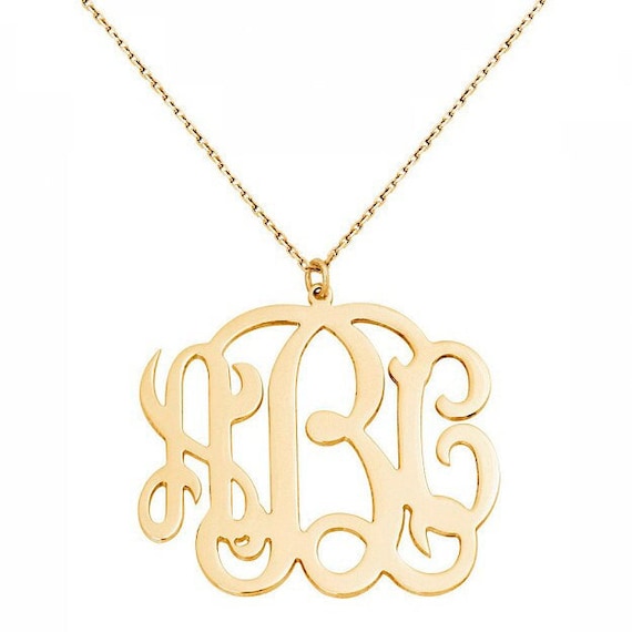 14k Solid Yellow Gold 3 Initials Monogram Necklace Any Initial