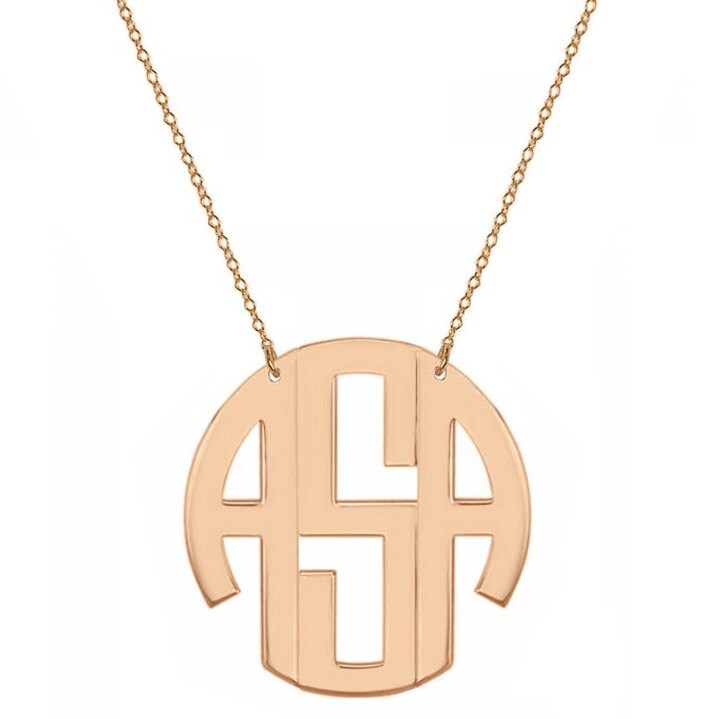 Block monogram necklace 1.25 inch 3 initials rose gold | Etsy